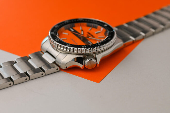 Seiko 5 Sports Double Hurricane Retro Orange Dial Silver Steel Strap Watch For Men - SRPK11K1 - Image 3